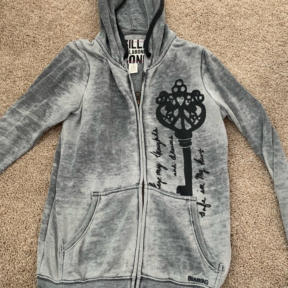 Gray washed/distressed zip up. Billabong